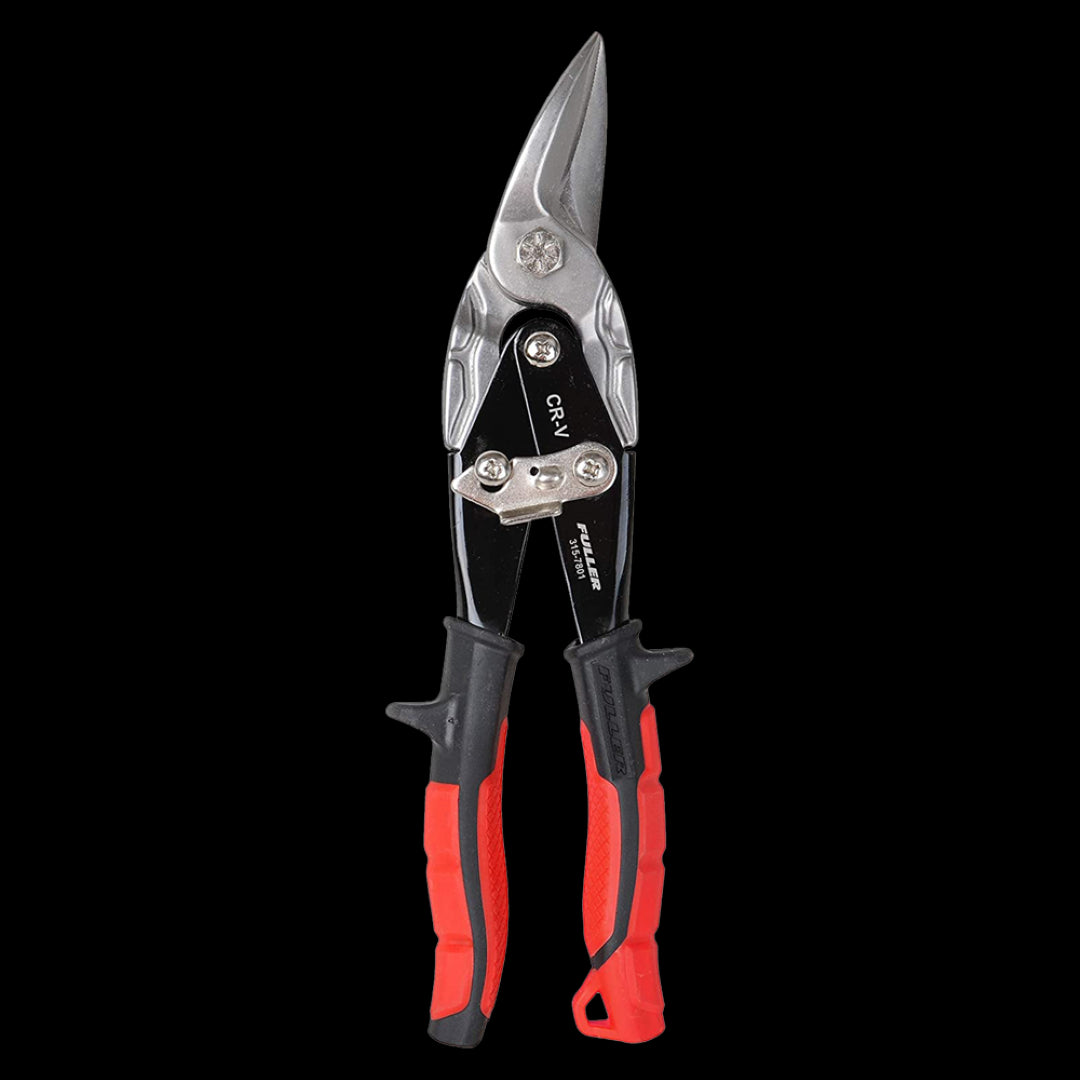 FULLER Red Aviation Snip - Left Cut with chrome vanadium blades, ergonomic grip, and durable steel for precise cutting tasks.