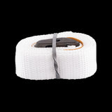 Durable 1m white lashing strap with 400kg capacity, steel buckles, and UV resistance, perfect for secure cargo management.