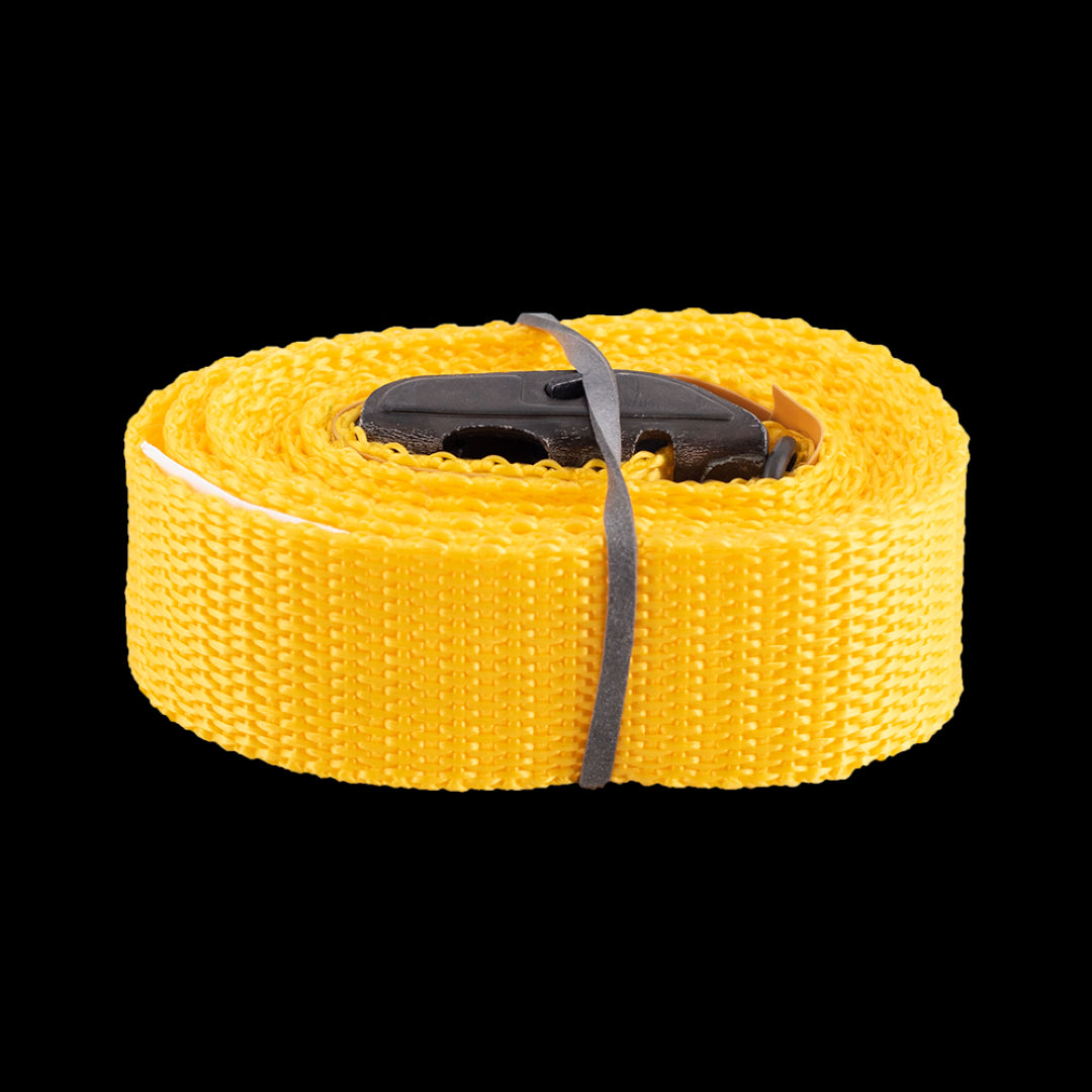 Image of FASTY 1.5m Yellow Lashing Strap showcasing its durable design, steel buckles, and impressive 400kg load capacity.