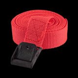 Heavy-duty 2.5m red lashing strap with 400kg capacity, UV-resistant, eco-friendly, featuring durable steel buckles for easy threading.