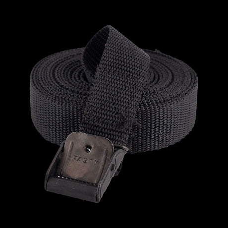 Durable 3.5m black lashing strap with 400kg capacity, featuring steel anti-corrosion buckles for secure fastening.