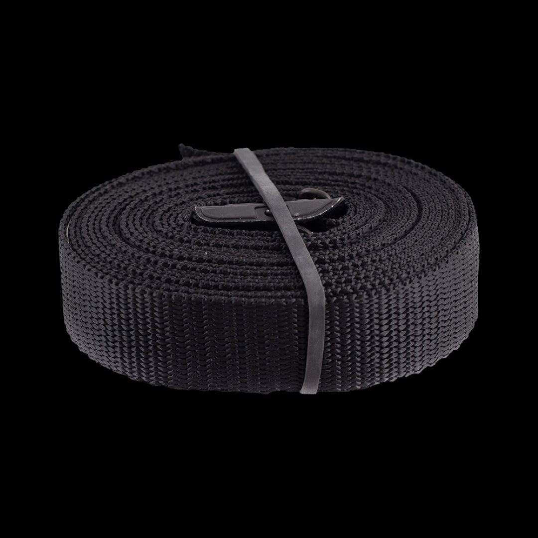 Durable 3.5m black lashing strap with 400kg strength, featuring steel anti-corrosion buckles and eco-friendly materials.