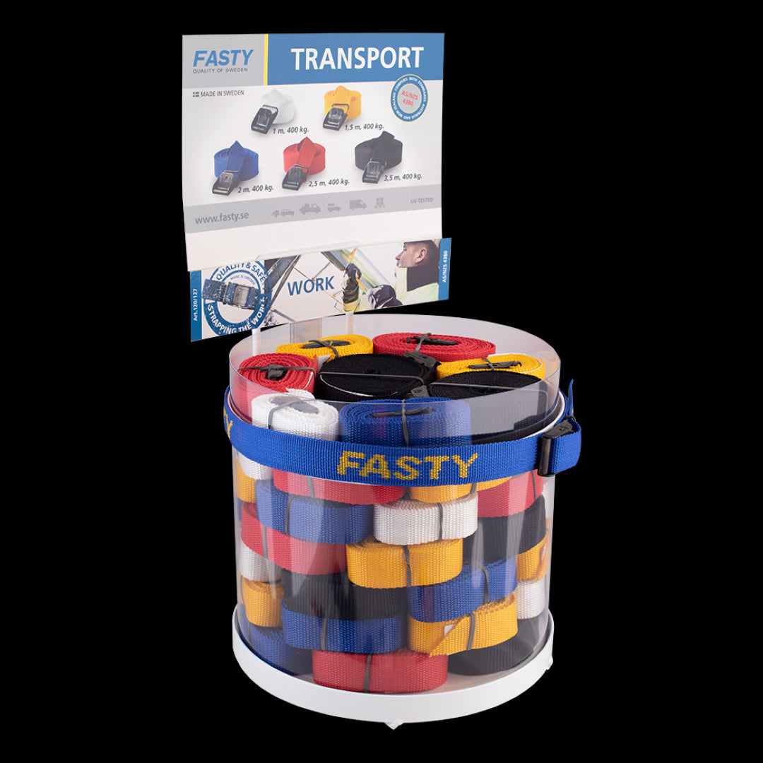 Colorful display of 60 high-strength lashing straps for secure fastening, featuring various lengths and eco-friendly materials.