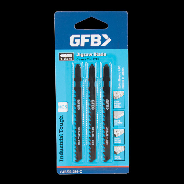 GFB 6tpi Coarse Large Jigsaw Blade set, perfect for precise cuts in thick materials, ideal for woodworking and DIY projects.