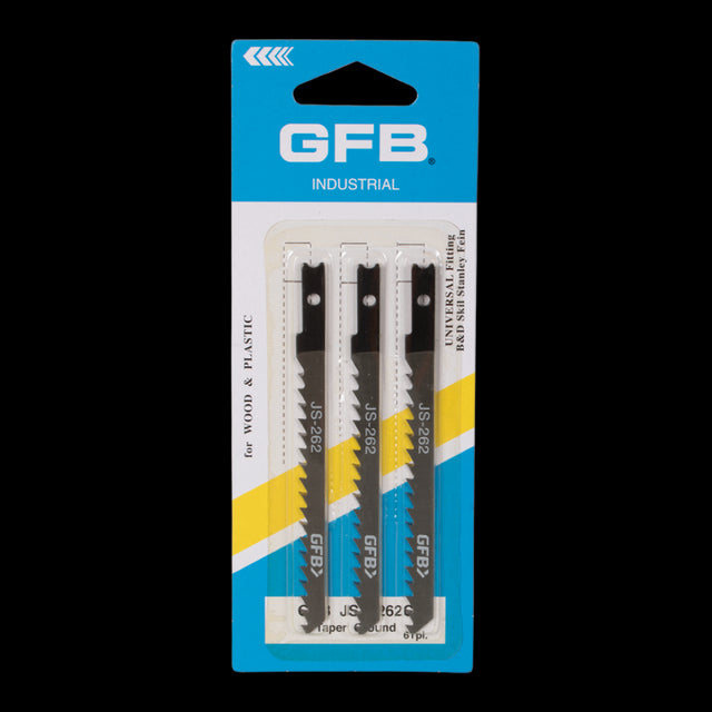 GFB 6tpi Taper Ground Universal Jigsaw set includes versatile blades for precise cutting in wood, metal, and plastic.