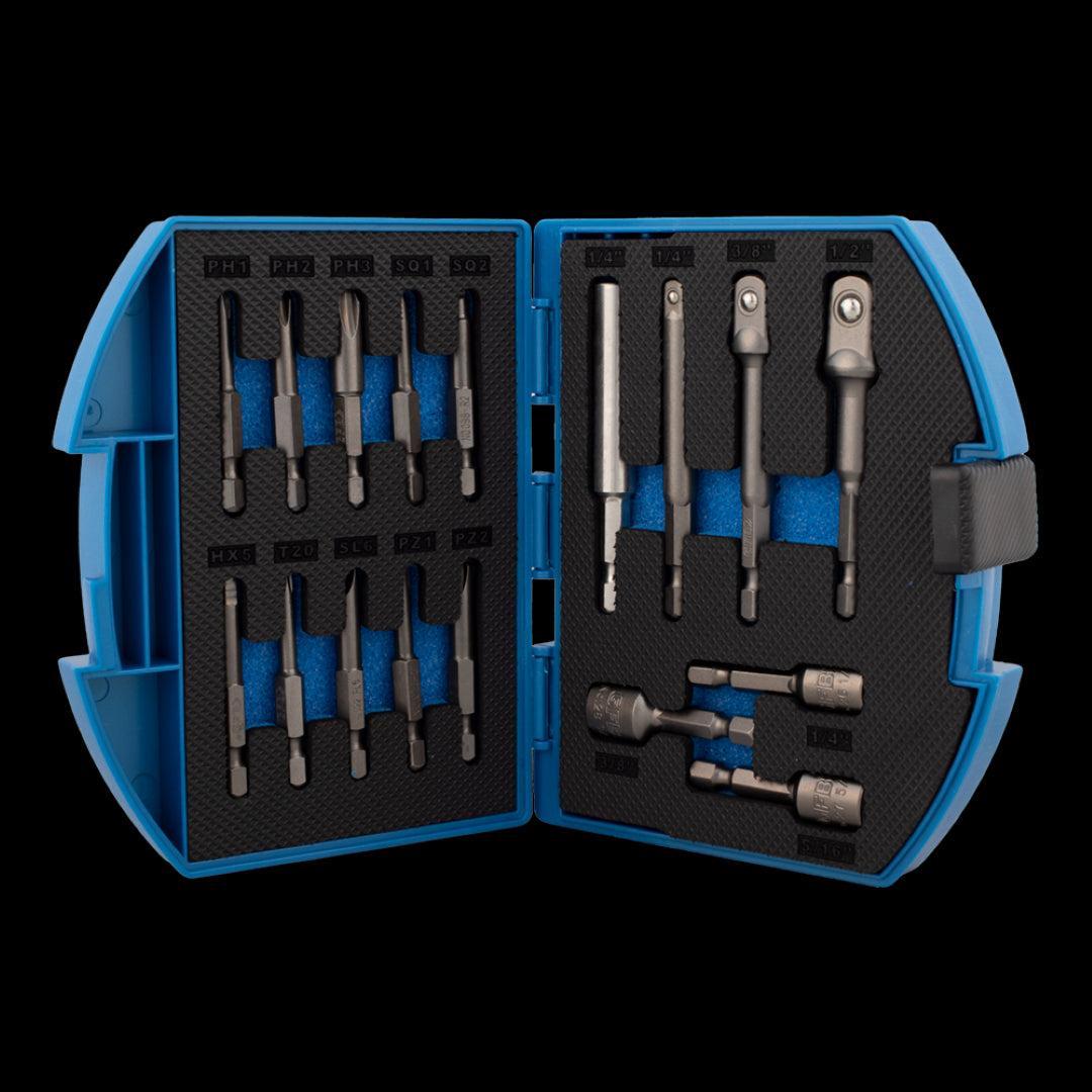 GFB Assorted Screwdriver Bit Set - 17pc in a durable case, featuring precision-engineered 50mm bits for versatile tool compatibility.