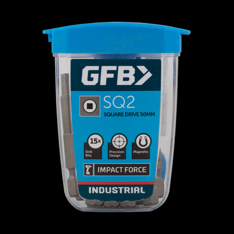 GFB No.2 Square Bit 50mm 15-pack, precision-engineered for durability and performance in various fastening tasks.