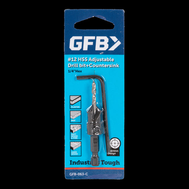 GFB No.12 Countersink & Drill Bit designed for precision woodworking and metalworking, ensuring smooth screw head finishes.