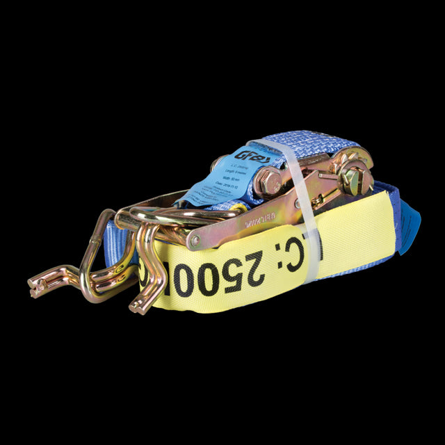 Heavy-duty GFB Ratchet Tie Down 50mm with high-strength steel hooks for securing loads in vehicles, trailers, and roof racks.