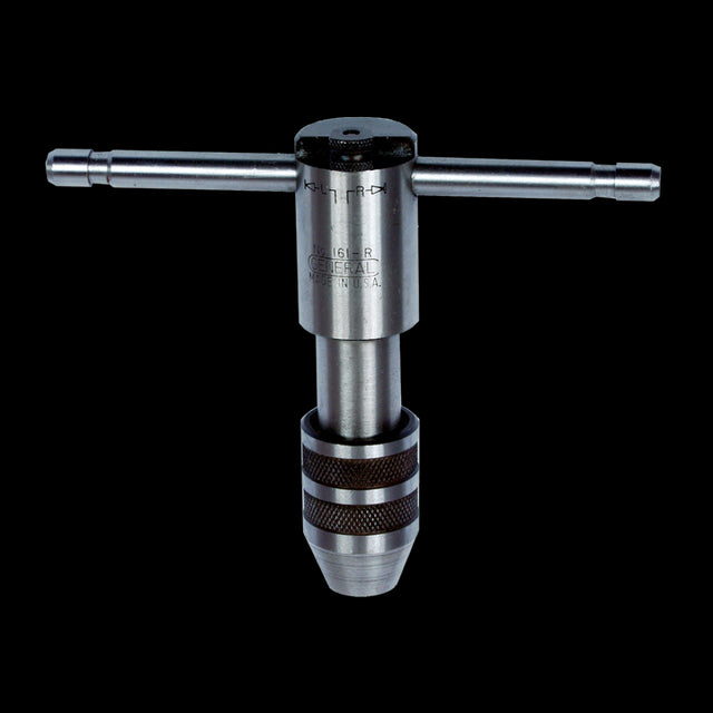 GENERAL Ratchet Tap Wrench (1.3mm-6.3mm) featuring hardened-steel jaws, reversible design, and a fine-tooth ratcheting mechanism.