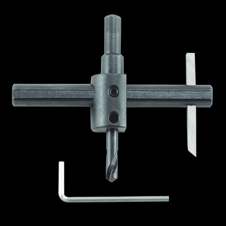 GENERAL Circle Cutter for precise circles 25mm to 150mm, featuring a quick-adjusting hex screw and durable 3/8 inch shank.