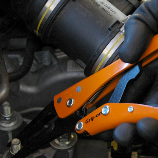 GRIP-ON 230mm Long Nose Locking Plier with slim jaw, adjustable opening, and ergonomic design for precision in tight spaces.