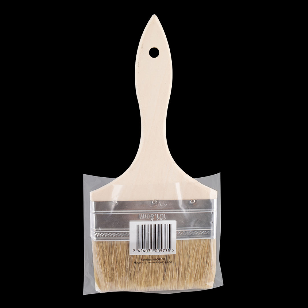 HAYDN 100mm Chip Brush with flat bristles and ergonomic wooden handle, ideal for precise solvent application in projects.