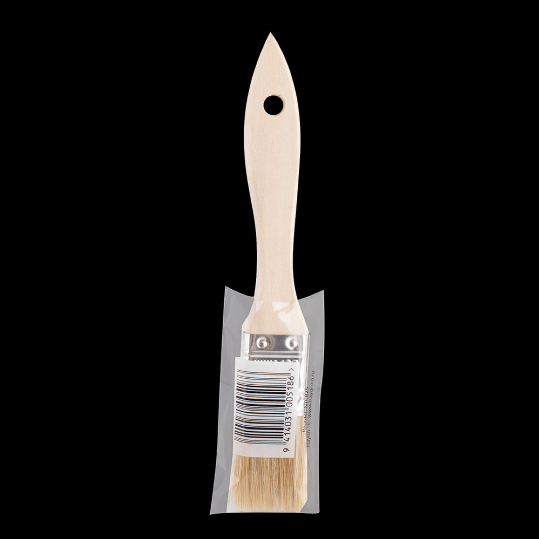 HAYDN 25mm Chip Brush with flat blended bristles and wooden handle, ideal for precise adhesive applications.