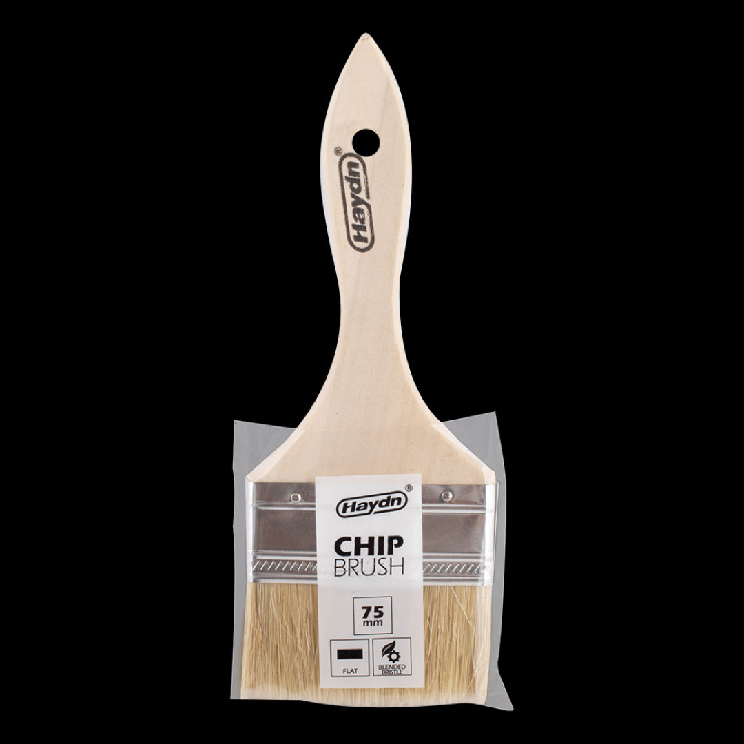 HAYDN 75mm Chip Brush with blended bristles and wooden handle for precise solvent application in industrial and DIY projects.