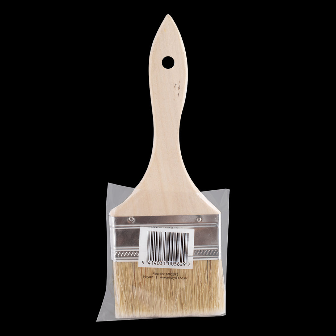 HAYDN 75mm Chip Brush with blended bristles and wooden handle, perfect for applying solvents and adhesives in various projects.