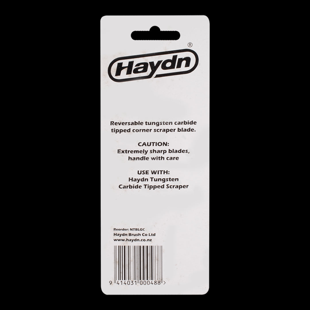 HAYDN 14mm Corner Scraper Blade with tungsten carbide tip for precision scraping in hard-to-reach wooden corners.