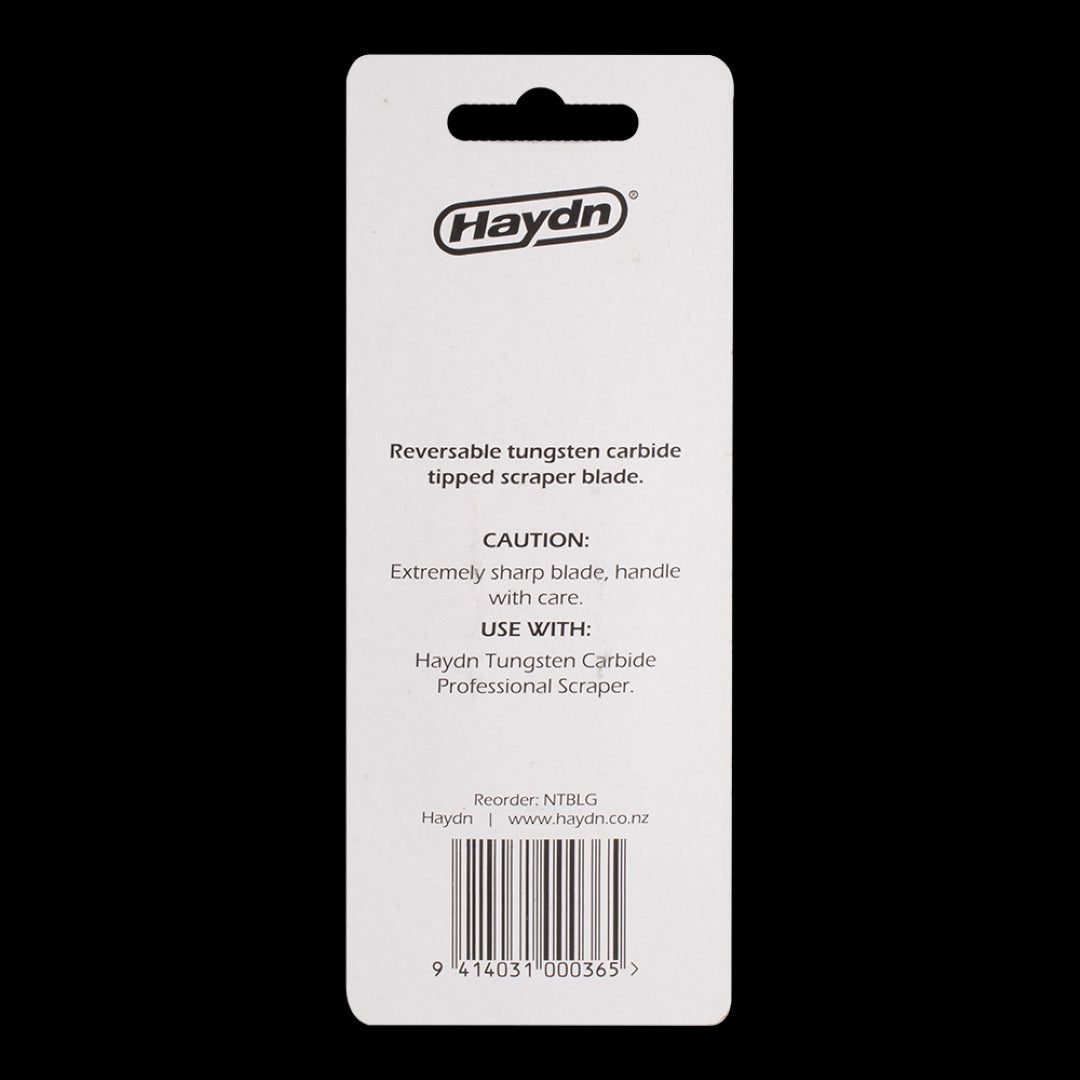 HAYDN 50mm Flat Scraper Blade featuring a tungsten carbide tip for efficient removal of paint and glue from wooden surfaces.