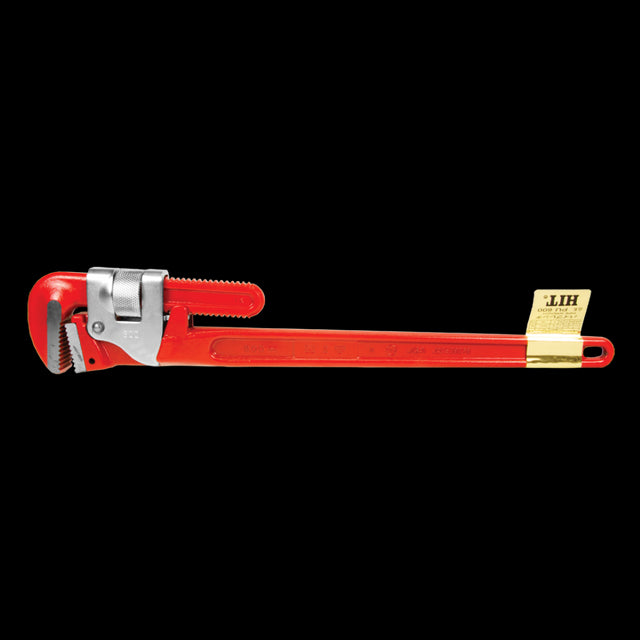 HIT 1200mm steel pipe wrench with drop forged design, full floating jaws for rapid action, ideal for heavy-duty plumbing tasks.