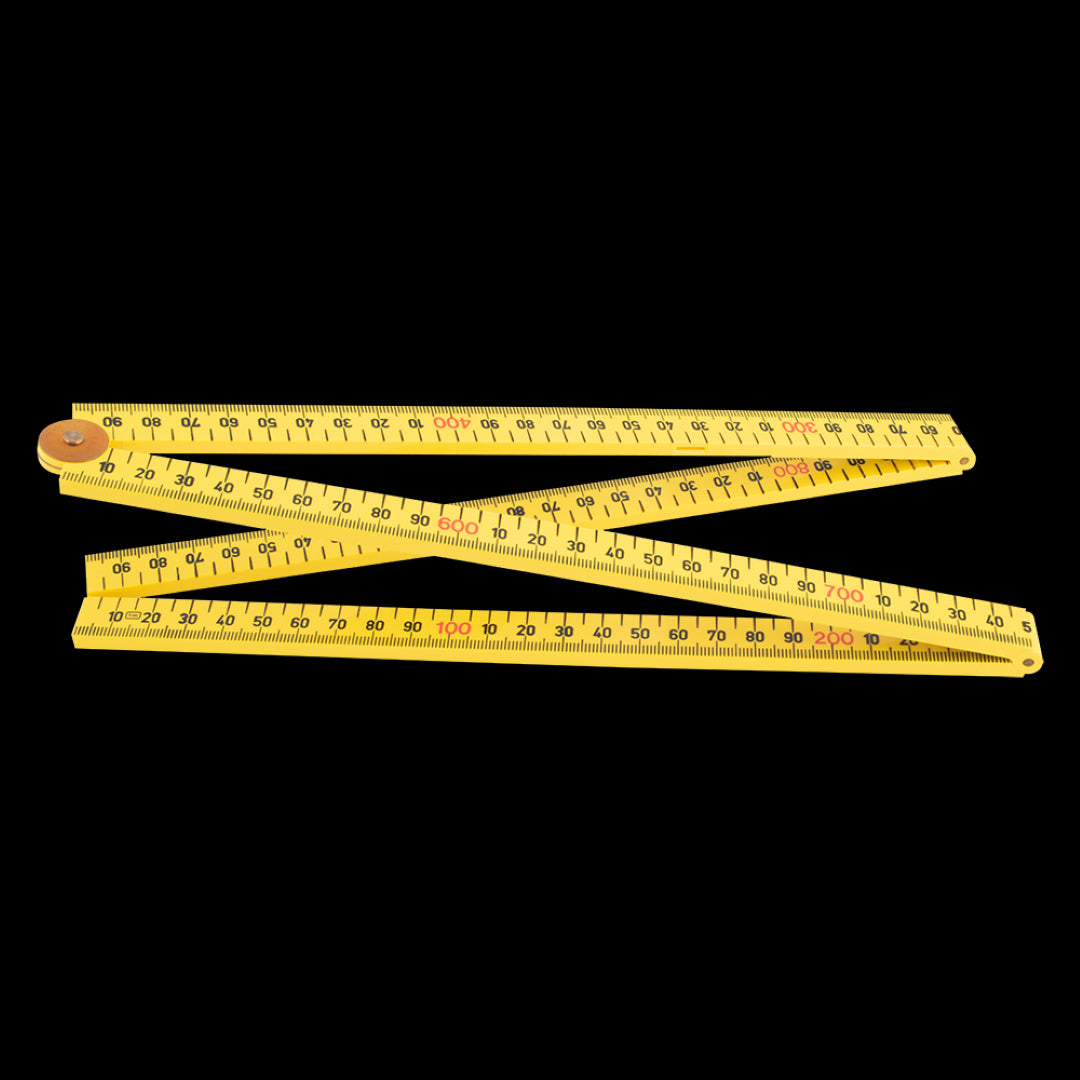 FISCO Handyman's Rule in yellow, a durable folding measuring tool, 1m length, 16mm width, featuring clear graduations and red markings.