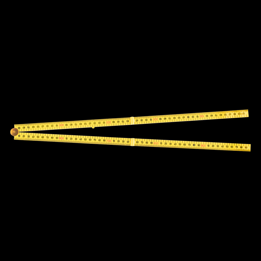 FISCO Handyman's Rule in yellow, 1m long, durable ABS, four-fold design for easy storage, with clear red graduations for precise measuring.