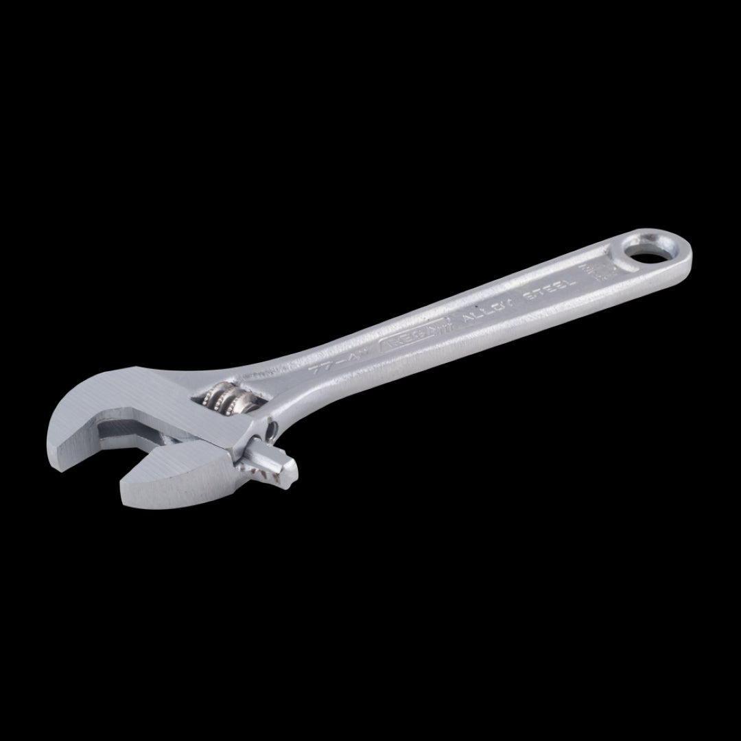 IREGA Adjustable Wrench with ergonomic handle, chrome alloy steel, precision jaws, and rust-resistant triple coating for durability.