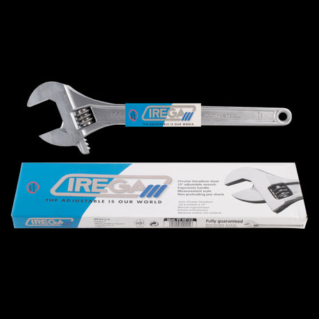 Premium adjustable wrench (375mm) in chrome alloy steel with ergonomic handle and rust-resistant chrome finish.