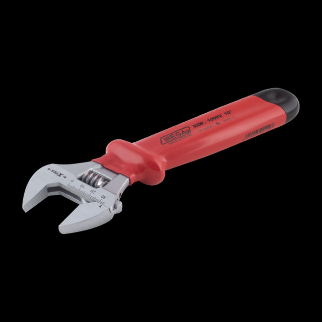 IREGA 1000V Insulated Adjustable Wrench with color-coded handle for safety, 250mm long, safe up to 1,000V AC.