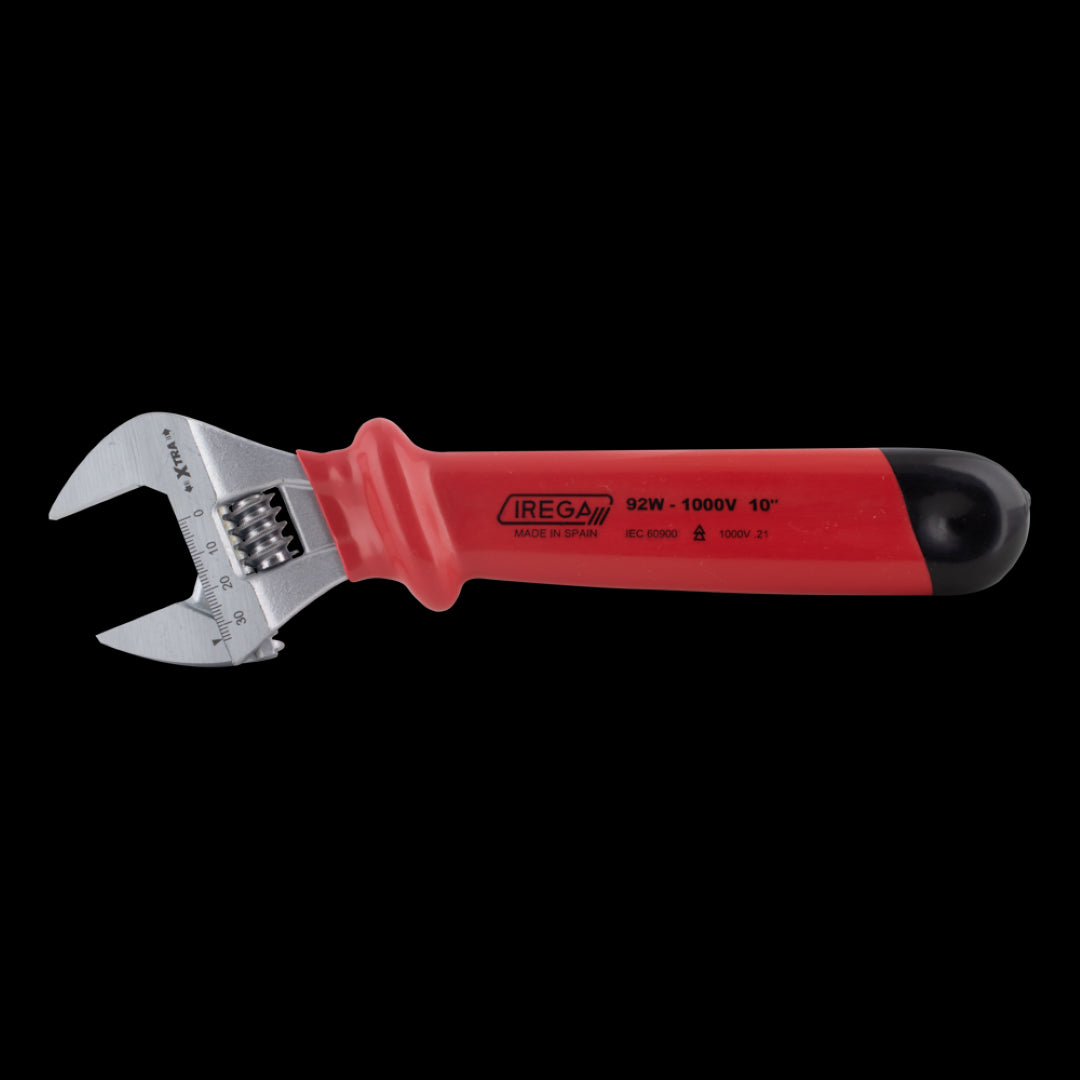 IREGA 1000V Insulated Adjustable Wrench with color-coded handle, designed for safety in high-voltage environments.