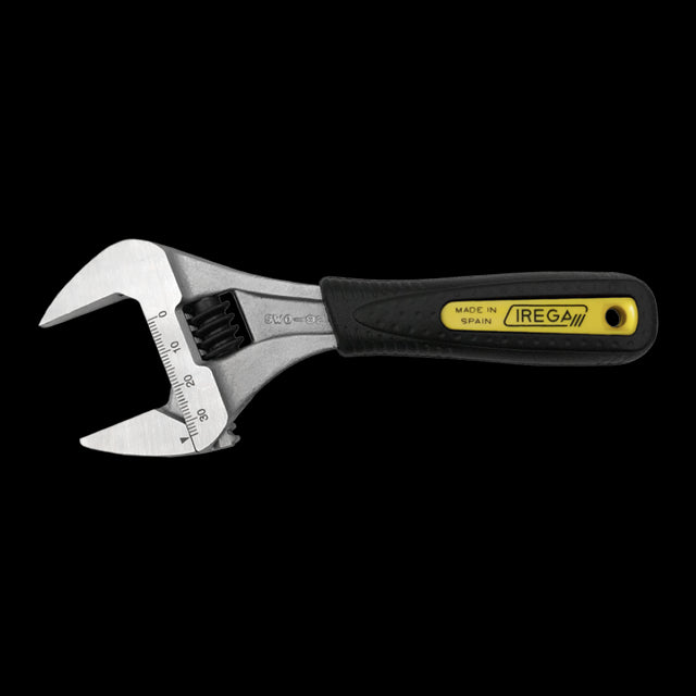 IREGA Super Wide Opening Adjustable Wrench with ErgoTop Grip, designed for plumbing and maintenance, offers 78% more capacity.