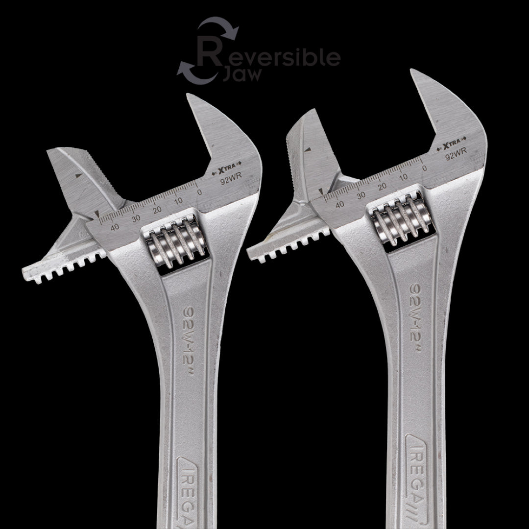 IREGA Reversible Jaw Adjustable Wrench, 300mm, featuring a dual scale, ergonomic design, and high-quality Chrome Vanadium Steel.