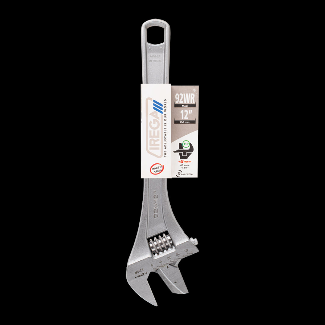 IREGA Reversible Jaw Adjustable Wrench features a dual scale, ergonomic design, and durable Chrome Vanadium Steel for versatile use.