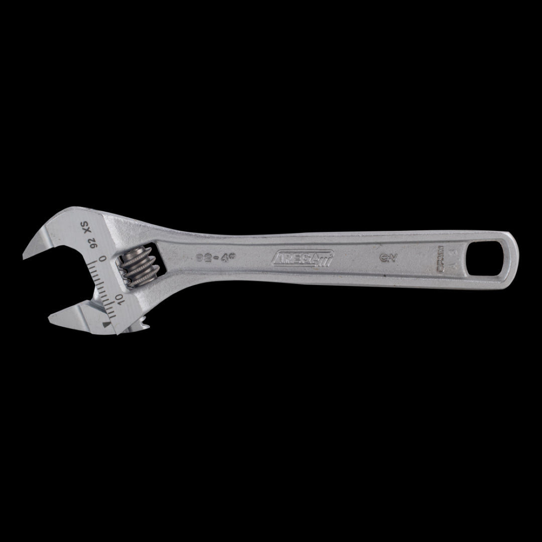 IREGA Xtra Slim Jaw Adjustable Wrench, 2.5mm thick jaws for tight spaces, made of durable Chrome Vanadium Steel.