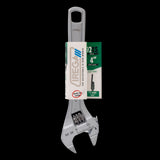 Slim adjustable wrench with 2.5mm jaws, Chrome Vanadium Steel, 45% thinner, metric scale for precise sizing in tight spaces.