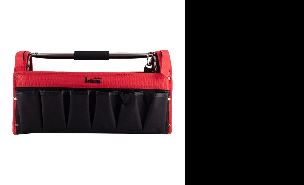 JACKMAN Carry Handy Tools Organiser with 20 pockets and adjustable shoulder strap, designed for efficient tool storage and transport.