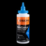 Blue marking chalk in a 113g bottle, ideal for precise lines on roofing and siding, easy cleanup without residue.