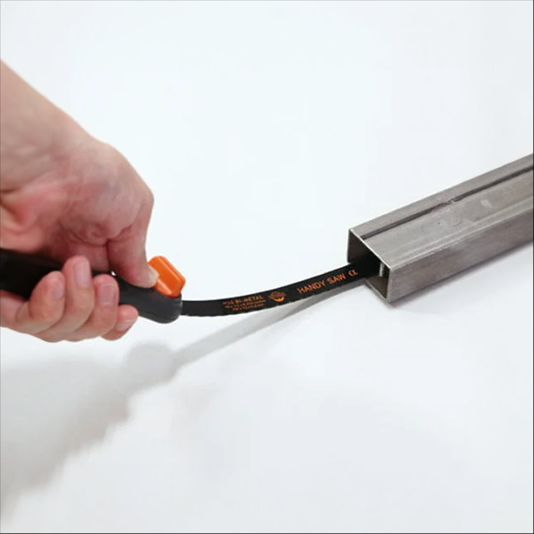 KANZAWA Handy Saw featuring a flexible bimetallic blade and adjustable die-cast aluminum handle for precision cutting.