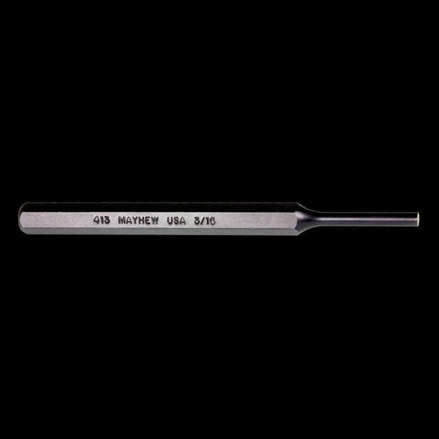 MAYHEW Pin Punch, 131mm x 3/16", crafted from S-2 steel with parabolic head design for durability and precision in automotive tasks.