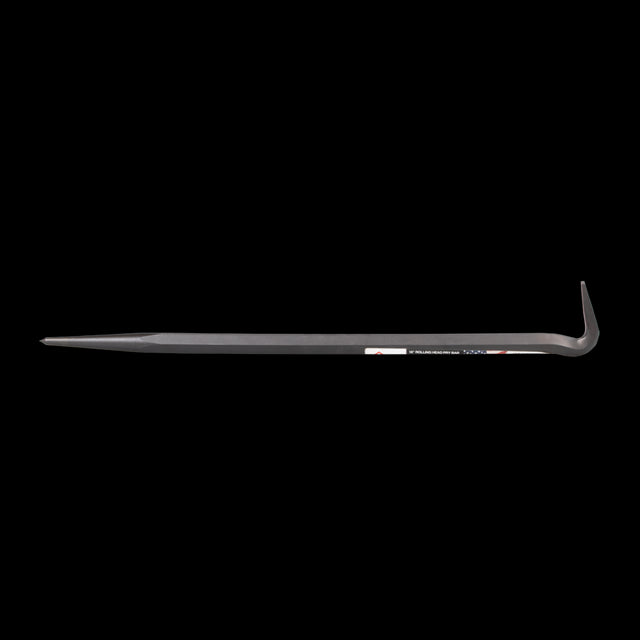 MAYHEW 450mm Rolling Head Pry Bar showcasing a tapered end, 90-degree chisel, and durable black oxide finish for prying tasks.