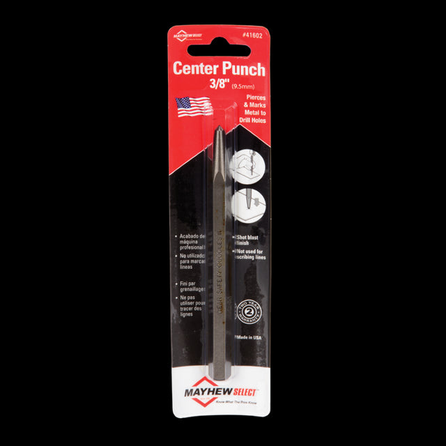 MAYHEW Center Punch, durable hexagon steel tool (125mm x 3/8"), designed for precise indentations in metal and woodwork.