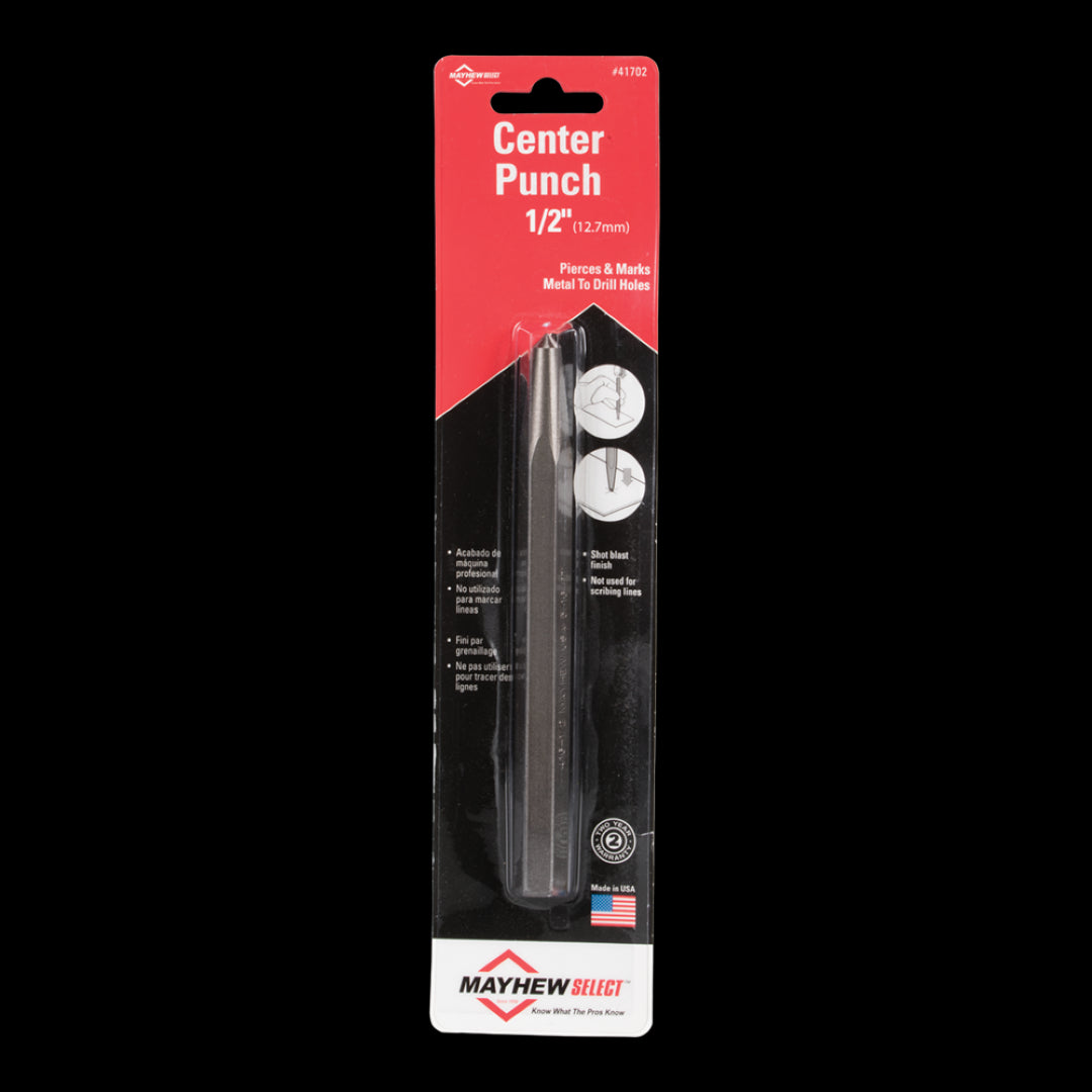 Durable MAYHEW Center Punch made of hexagon steel, ideal for precision marking in metalworking and construction.