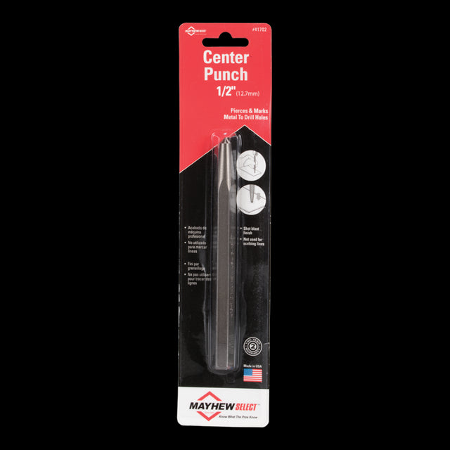 Durable MAYHEW Center Punch made of hexagon steel, ideal for precision marking in metalworking and construction.