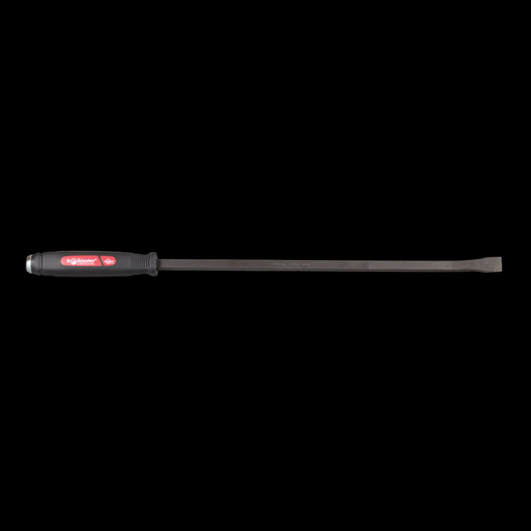 MAYHEW 625mm Dominator Pry Bar with square design, bent chisel end, ergonomic handle, and hard steel striking cap for durability.