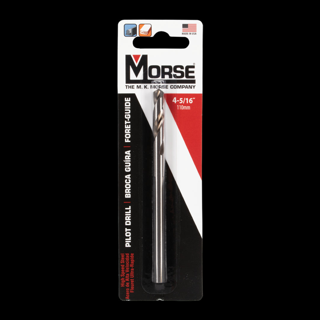 MORSE 110mm Pilot Drill: A durable HSS twist drill with a flat side for secure locking, ideal for precise woodworking and metalworking.