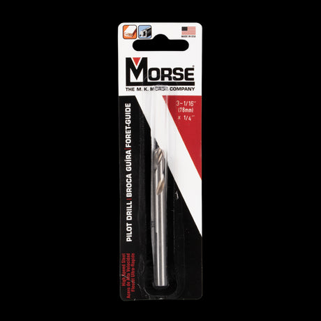 MORSE 78mm Pilot Drill, a high-speed steel twist drill for precise drilling in wood, metal, and plastic, featuring flat ground sides.