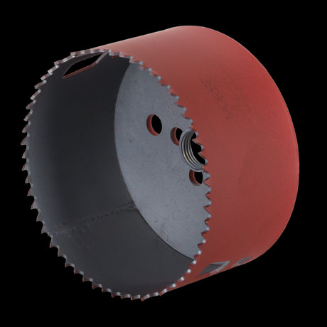 MORSE 98mm Bi-Metal Hole Saw with patented design for precise, fast cutting in various materials, featuring solid cap for stability.