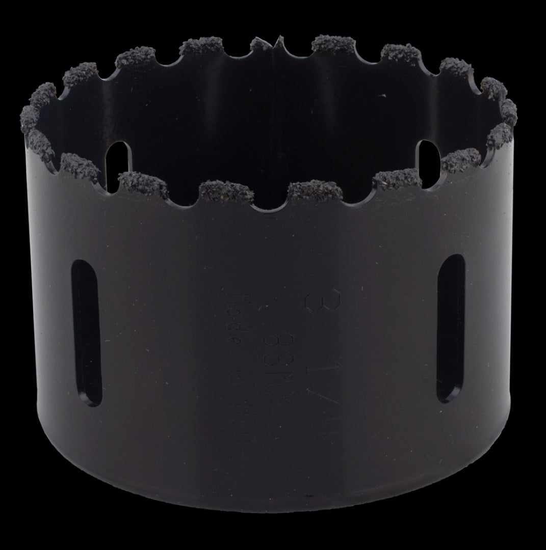 MORSE 83mm Tungsten Carbide Grit Holesaw for precise cutting in tough materials like ceramic tile and masonry.