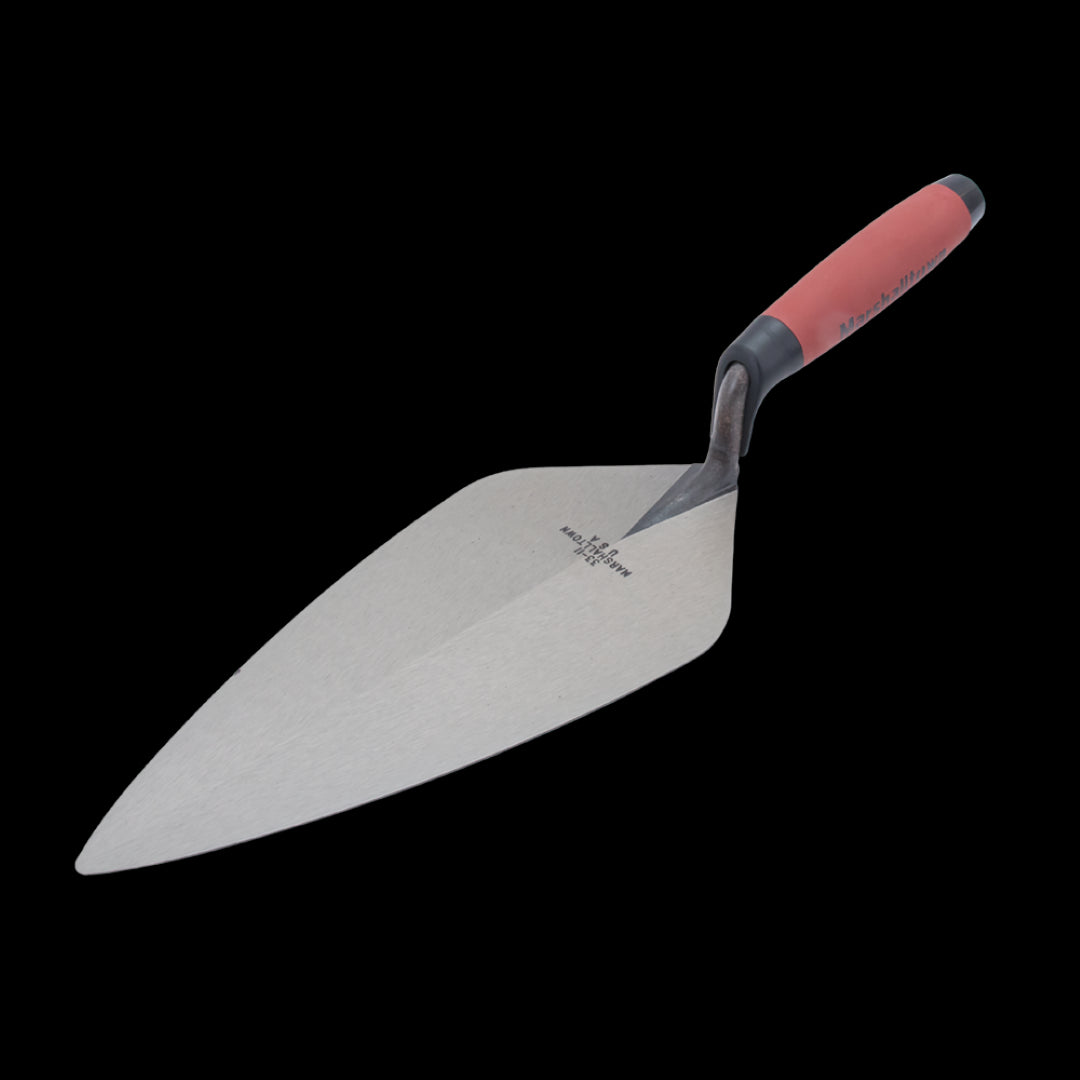 MARSHALLTOWN 275mm Fingerguard Brick Trowel with stainless steel blade for safety, comfort, and precise bricklaying.