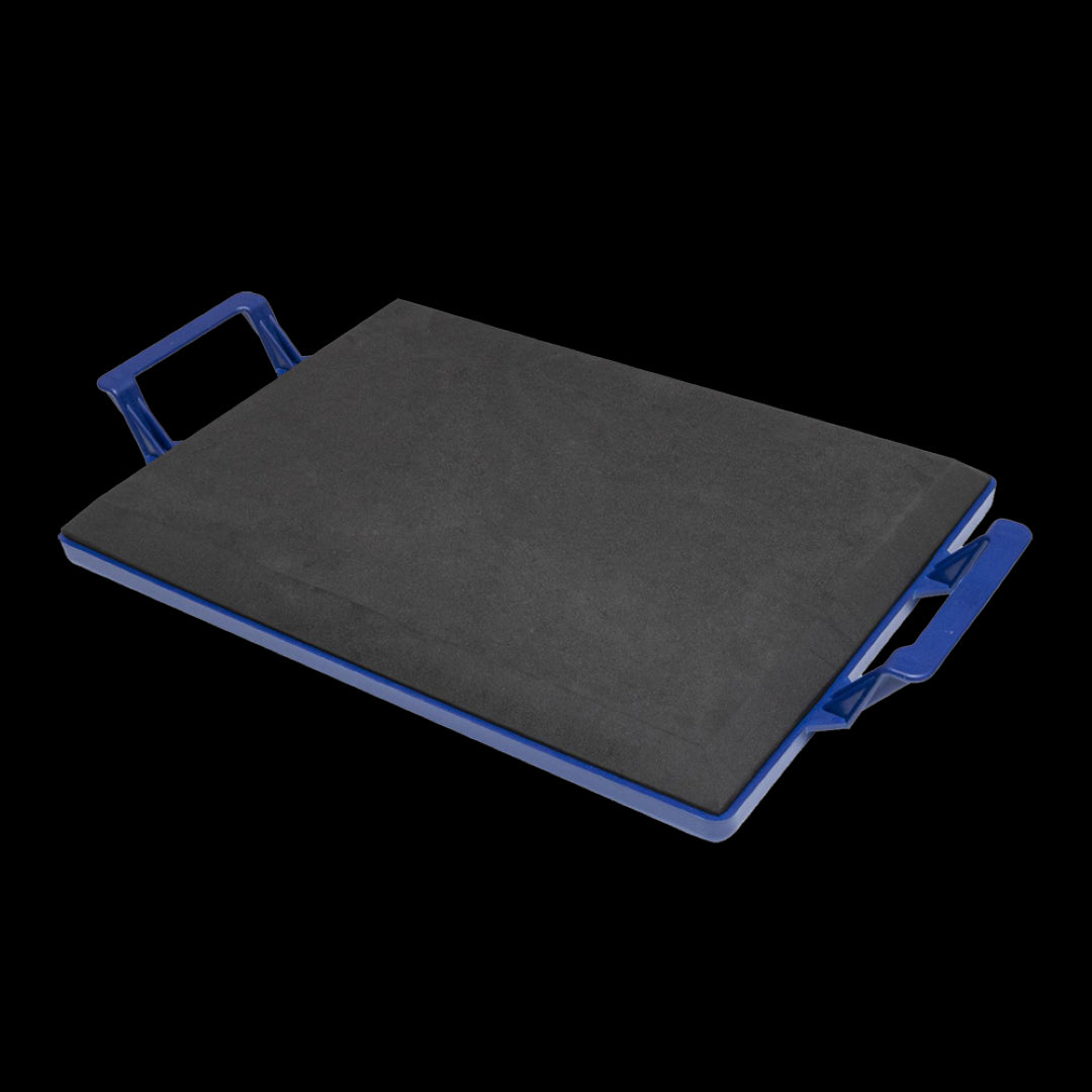 Premium MARSHALLTOWN Kneeler Board with black foam pad, extra-large grips for stability, ideal for comfortable kneeling projects.