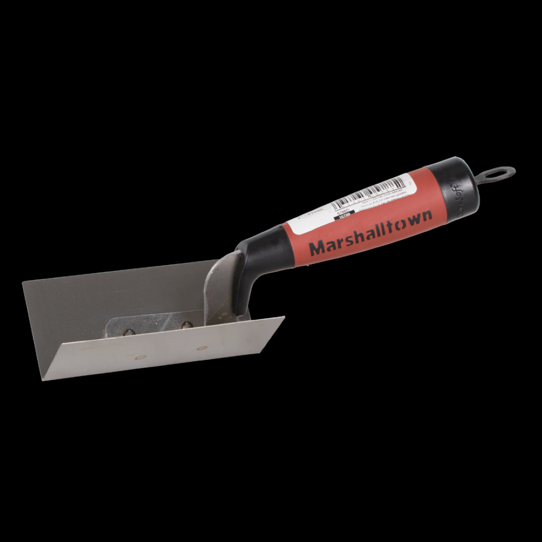 MARSHALLTOWN stainless steel inside corner trowel (50mm x 105mm) for precise drywall finishing and smooth corner application.